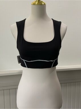 Free People Movement Cutout Sports Bra Black Contrast Seam Athletic Crop Top Med